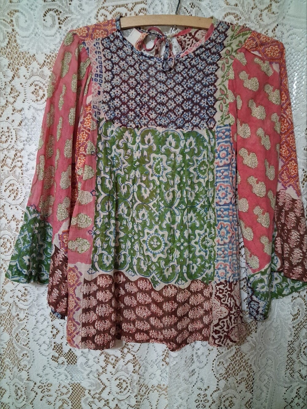 Boho Patchwork Peasant Blouse - Mulicolor Patterns 1960s